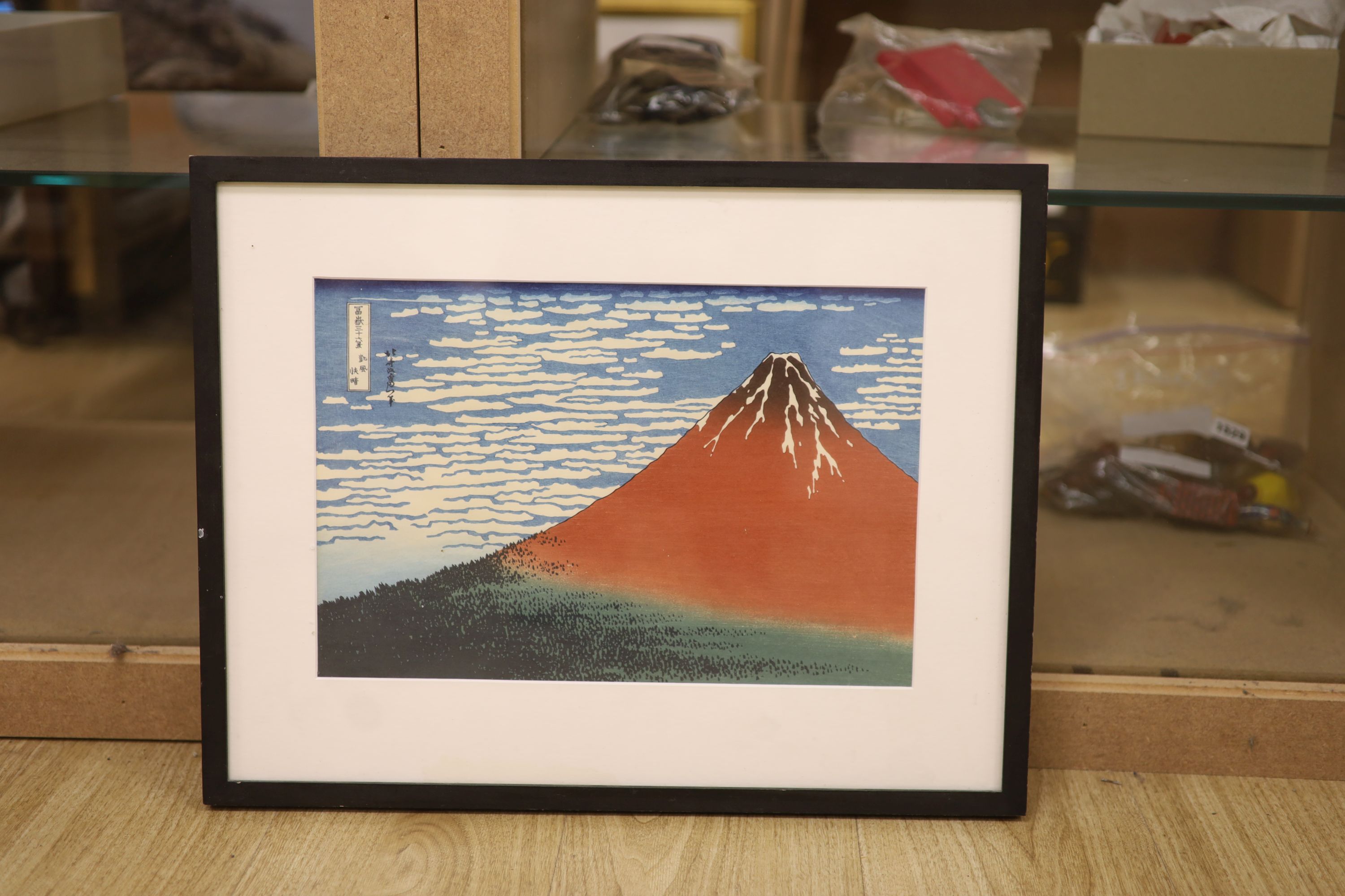 Japanese School, woodblock print, View of Mount Fuji, 24.5 x 37cm 40-60